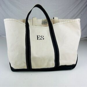 L.L. Bean Boat And Tote Bag Large Black Trim White 21” X 13” Made In USA VTG